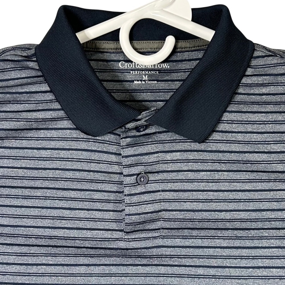 Croft & Barrow Mens Performance Polo Shirt Gray Stripe Short‎ Sleeve Size M